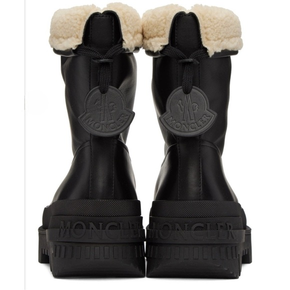 MONCLER Moscova faux fur-trimmed leather ankle boots booties Size 8 NEW - Picture 5 of 16